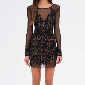 NWT For Love and Lemons Luau Mini Dress in Black Size Large